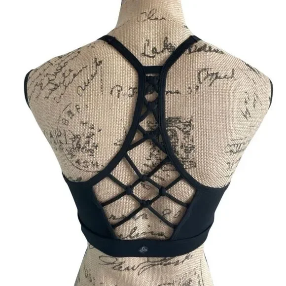 PrAna Black Racerback Strappy Knot Back Sports Bra - M - Picture 3 of 8